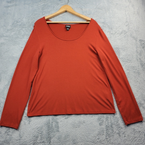 Eileen Fisher Womens Blouse Size Large Scoop Stretch Made In USA Lagenlook - Picture 1 of 10